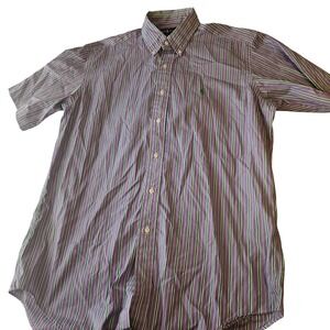 Ralph Lauren Shirt Mens Medium Purple Green Striped Classic Fit Button Down Polo